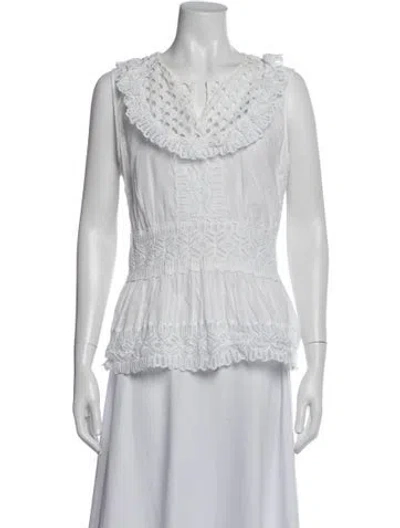 Pre-owned Tory Burch V-neck Sleeveless Blouse In White