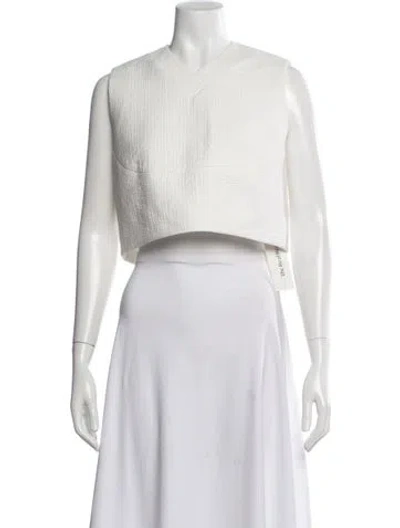 Pre-owned Tory Burch V-neck Sleeveless Crop Top In White
