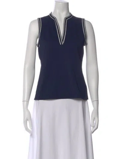 Pre-owned Tory Burch V-neck Sleeveless Top In Blue