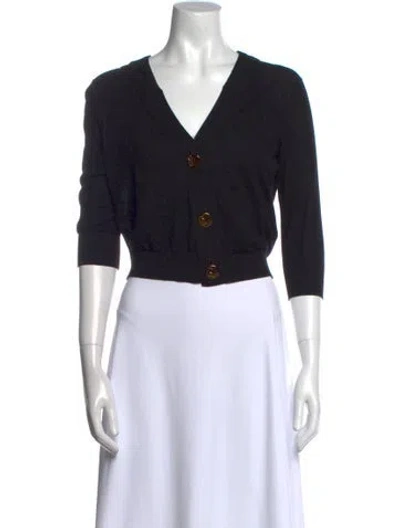 Pre-owned Tory Burch V-neck Sweater In Black