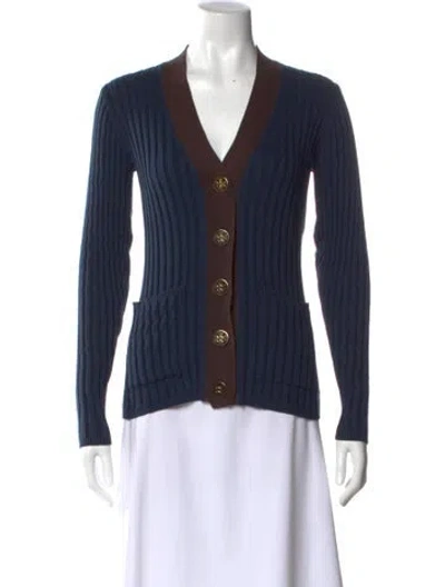 Pre-owned Tory Burch V-neck Sweater In Blue