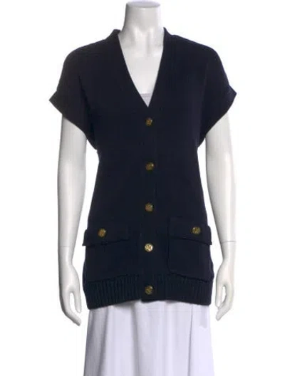 Pre-owned Tory Burch V-neck Sweater In Blue