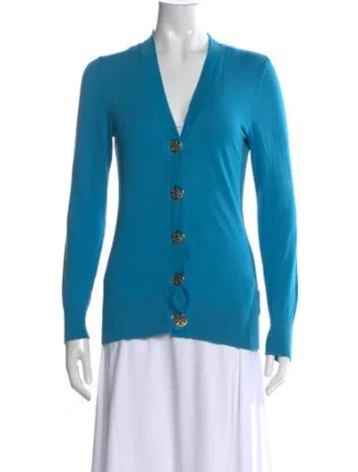 Pre-owned Tory Burch V-neck Sweater In Blue