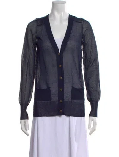 Pre-owned Tory Burch V-neck Sweater In Blue