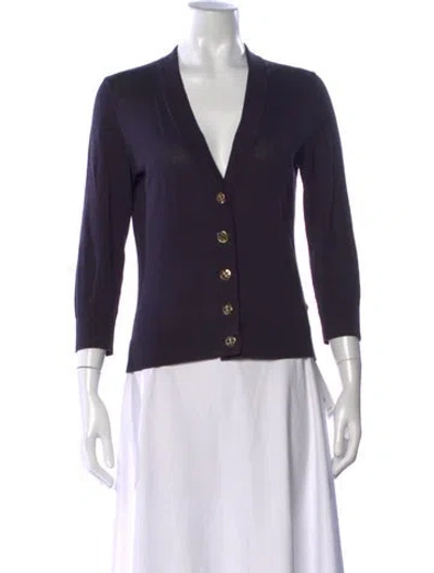 Pre-owned Tory Burch V-neck Sweater In Blue