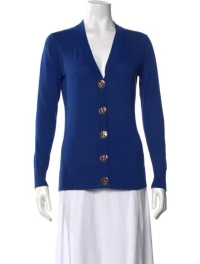 Pre-owned Tory Burch V-neck Sweater In Blue