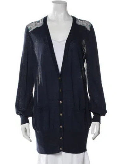 Pre-owned Tory Burch V-neck Sweater In Blue