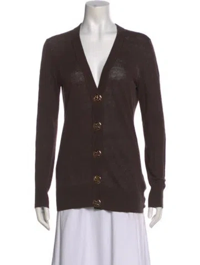 Pre-owned Tory Burch V-neck Sweater In Brown