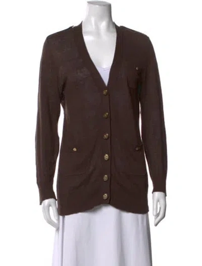 Pre-owned Tory Burch V-neck Sweater In Brown