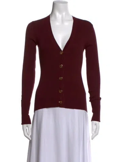 Pre-owned Tory Burch V-neck Sweater In Burgundy
