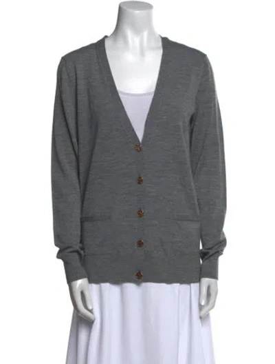 Pre-owned Tory Burch V-neck Sweater In Gray