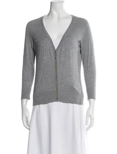 Pre-owned Tory Burch V-neck Sweater In Gray