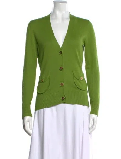 Pre-owned Tory Burch V-neck Sweater In Green