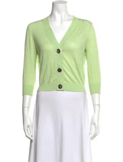 Pre-owned Tory Burch V-neck Sweater In Green