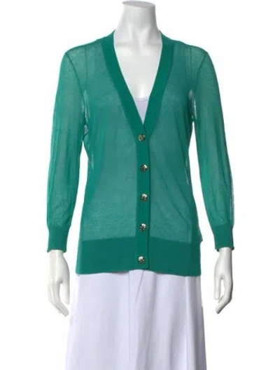 Pre-owned Tory Burch V-neck Sweater In Green