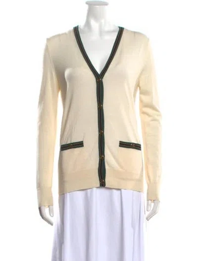 Pre-owned Tory Burch V-neck Sweater In Green/neutrals