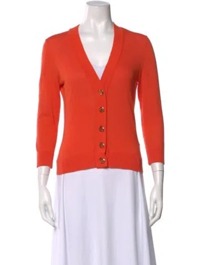 Pre-owned Tory Burch V-neck Sweater In Orange