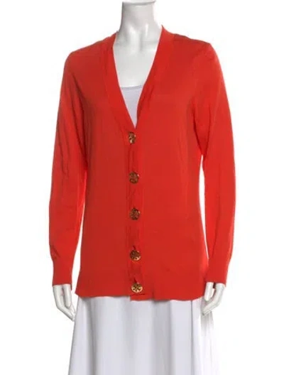 Pre-owned Tory Burch V-neck Sweater In Orange