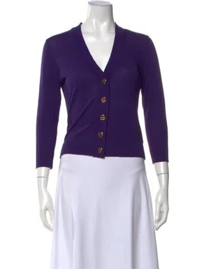Pre-owned Tory Burch V-neck Sweater In Purple