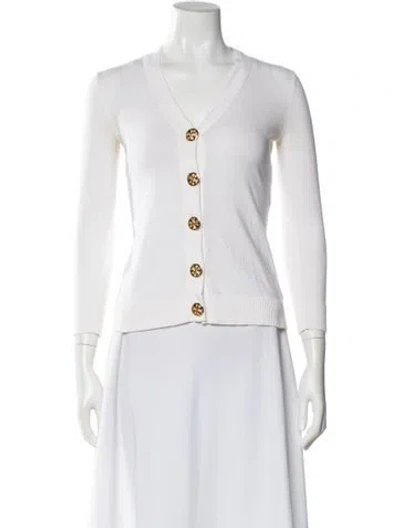 Pre-owned Tory Burch V-neck Sweater In White