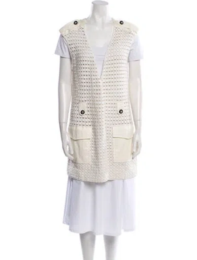 Pre-owned Tory Burch V-neck Sweater In White