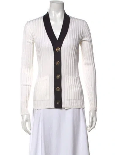 Pre-owned Tory Burch V-neck Sweater In White