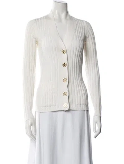 Pre-owned Tory Burch V-neck Sweater In White