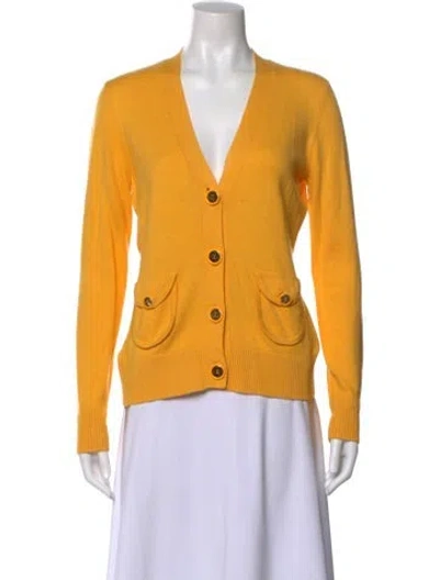 Pre-owned Tory Burch V-neck Sweater In Yellow