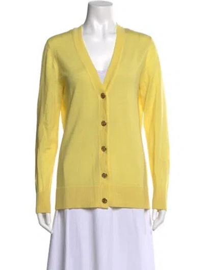 Pre-owned Tory Burch V-neck Sweater In Yellow