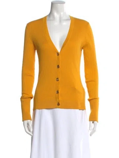 Pre-owned Tory Burch V-neck Sweater In Yellow