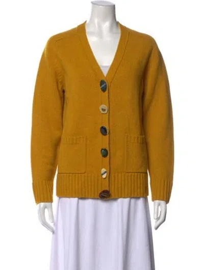 Pre-owned Tory Burch V-neck Sweater In Yellow