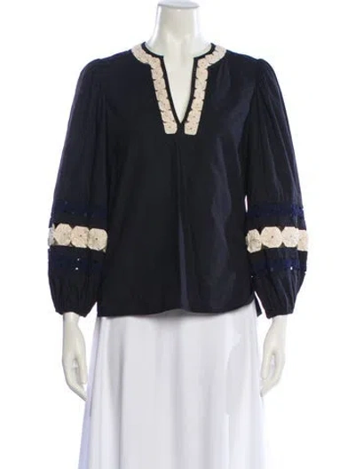 Pre-owned Tory Burch V-neck Three-quarter Sleeve Blouse In Black