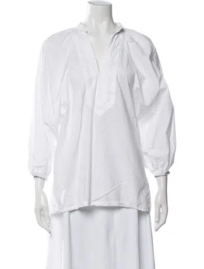 Pre-owned Tory Burch V-neck Three-quarter Sleeve Blouse In White