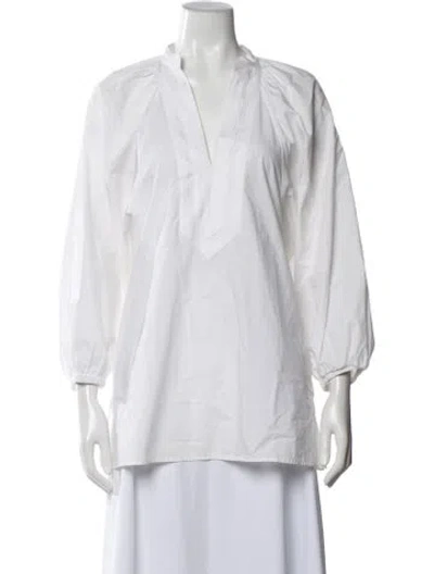 Pre-owned Tory Burch V-neck Three-quarter Sleeve Blouse In White