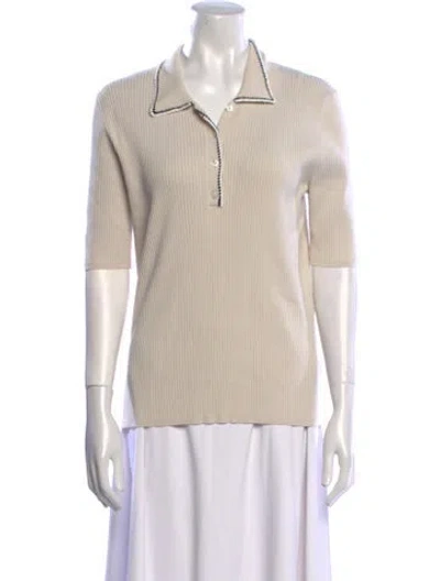 Pre-owned Tory Burch V-neck Three-quarter Sleeve Polo In Neutral
