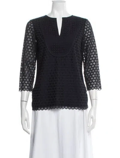 Pre-owned Tory Burch V-neck Three-quarter Sleeve Top In Blue