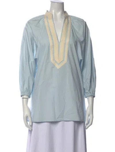 Pre-owned Tory Burch V-neck Three-quarter Sleeve Tunic In Blue
