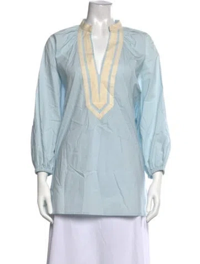 Pre-owned Tory Burch V-neck Three-quarter Sleeve Tunic In Blue