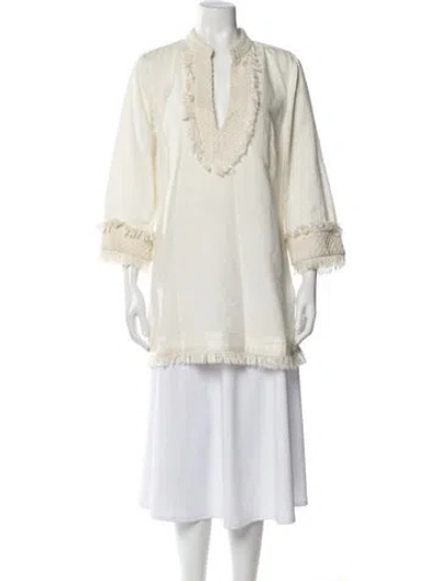 Pre-owned Tory Burch V-neck Three-quarter Sleeve Tunic In Green