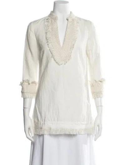 Pre-owned Tory Burch V-neck Three-quarter Sleeve Tunic In Neutral