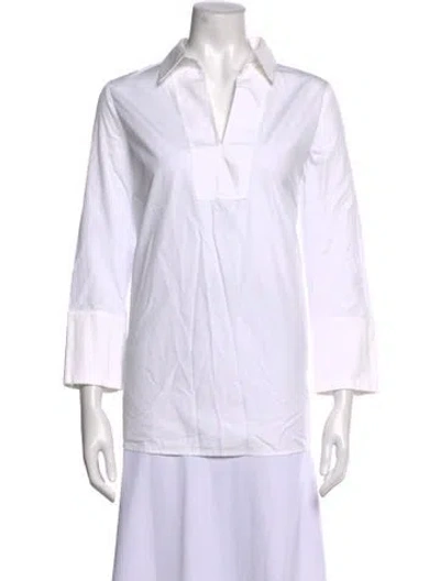 Pre-owned Tory Burch V-neck Three-quarter Sleeve Tunic In White