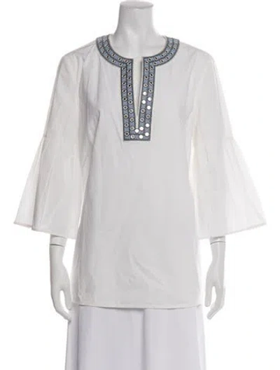 Pre-owned Tory Burch V-neck Three-quarter Sleeve Tunic In White