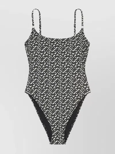 Tory Burch Waist Fitted Geometric Print Swimsuit In Multi