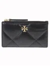 Tory Burch Black Diamond-quilted Card Holder With Double T Logo Plaque On The Front In Black