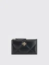 Tory Burch Black Diamond-quilted Card Holder With Double T Logo Plaque On The Front In Leather Woman In Black