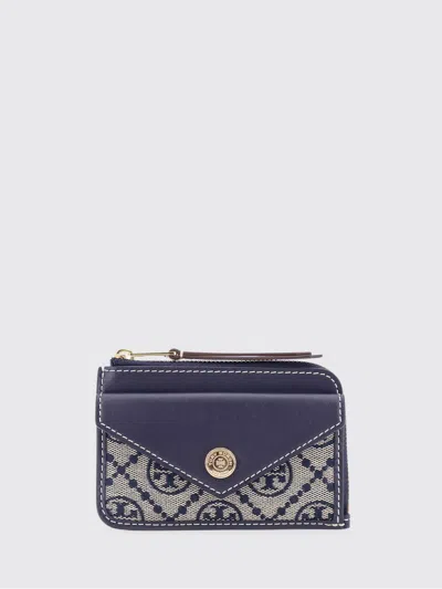 Tory Burch Navy Blue Cardholder With Zip Fastening In Black
