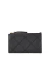 Tory Burch Fleming Quilted Leather Zip Card Case In Black