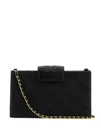 Tory Burch Fleming Leather Wallet On Chain In Black