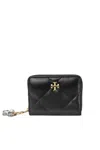 Tory Burch Small Kira Charm Diamond Quilt Zip-around Wallet In Nero