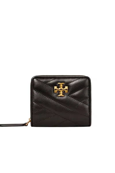Tory Burch Kira Chevron Quilted Leather Compact Wallet In Black
